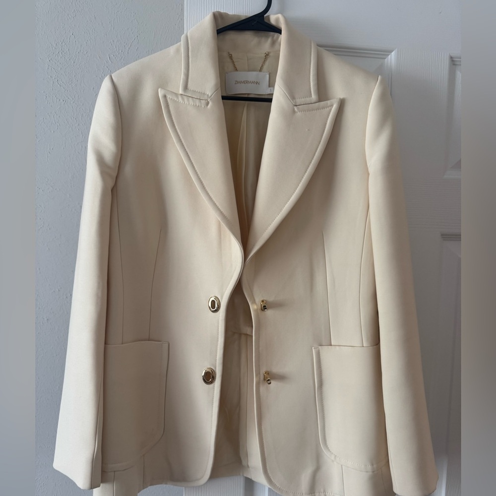 Zimmermann Cream Tailored Blazer with Gold Buttons